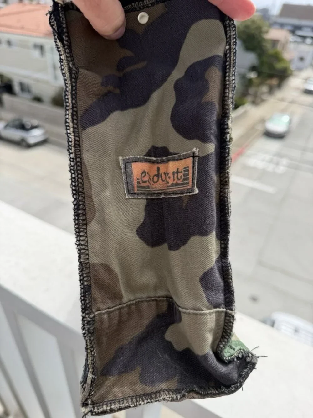 Vintage Handmade EzDuzit by Elliott pop-culture messenger leather camo vinyl bag